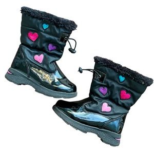Totes Kids Sweetheart Black/Multi Waterproof Toddler Girls Snow Boots size 10M